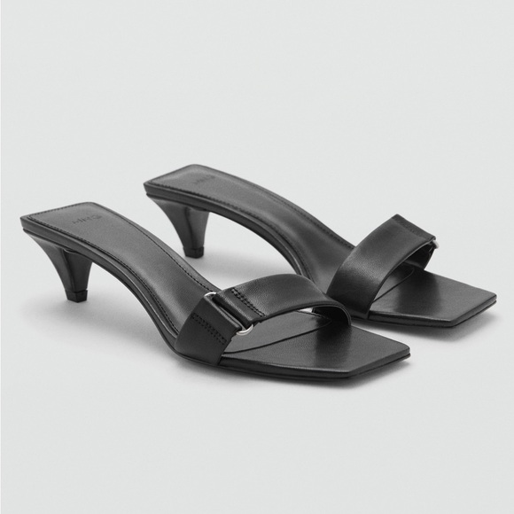 Mango Shoes - Mango MNG HEEL LEATHER SANDALS Black real leather shoes NWT New